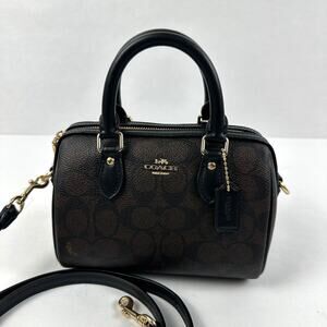 NWT Coach Mini Rowan Crossbody Bag In Signature Canvas In Walnut/Black CW329